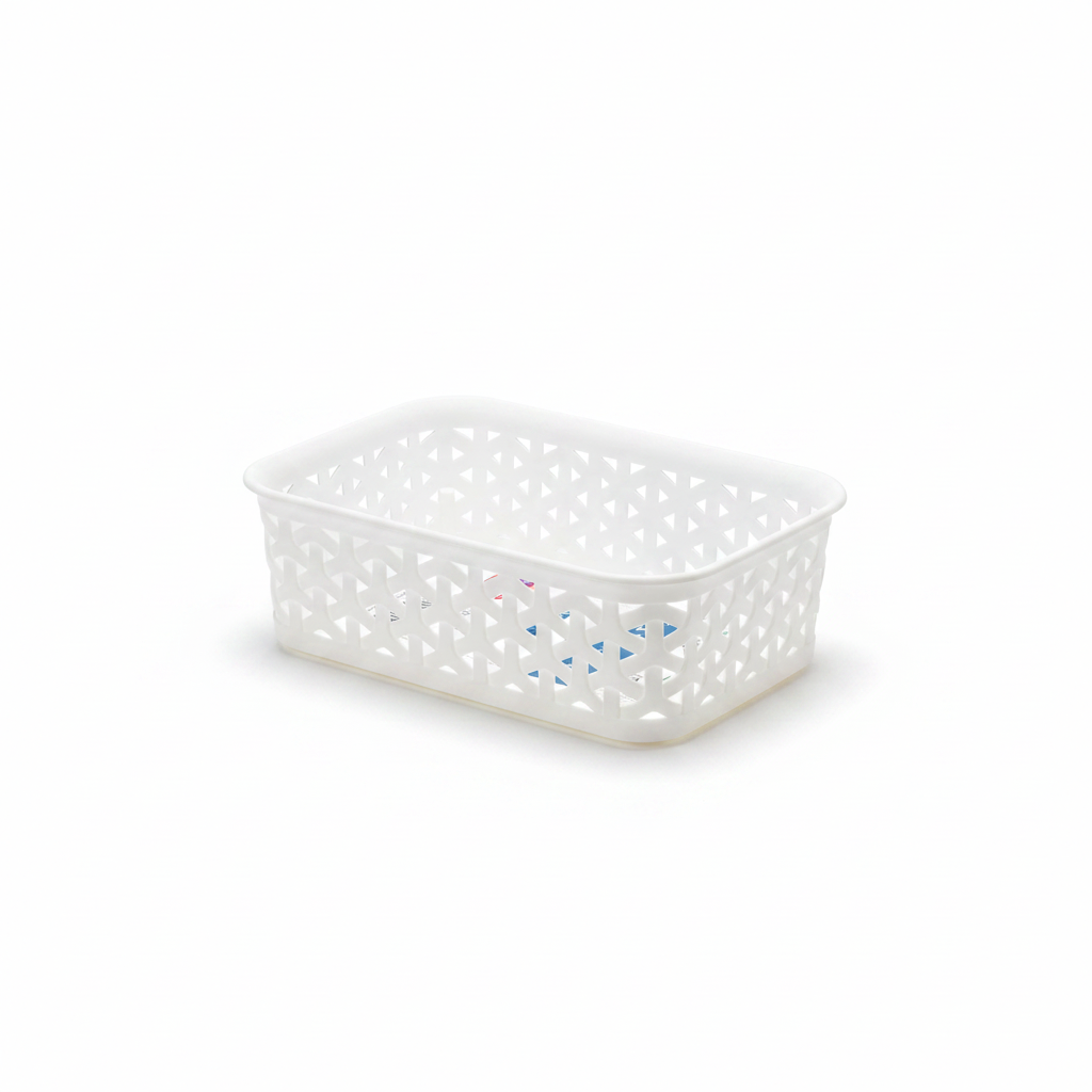 Exclusive Plastic Storage Basket - 20×14 cm - White / Dark Brown