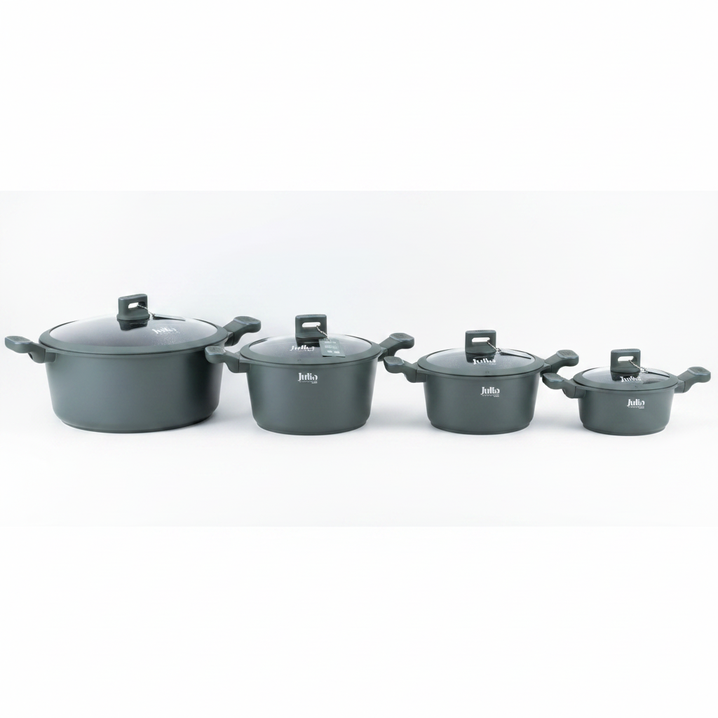 Julia Cookware Set 8-Piece – Green Finish - Non-Stick Durable Casserole Pots with Glass Lids for Everyday Cooking