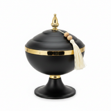 Black & Gold Metal Footed Candy Bowl with Lid - 18×18 cm