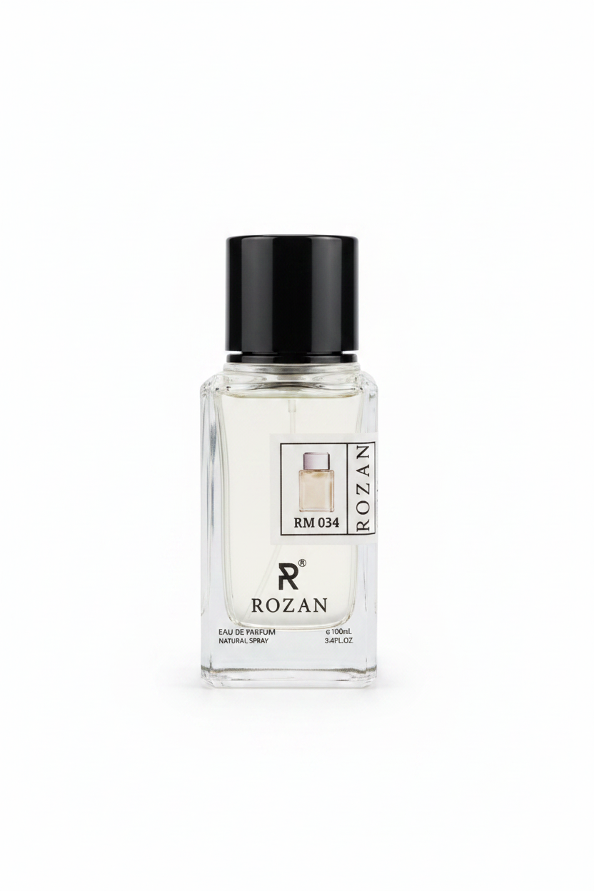 عطر روزان آر إم 034 للرجال - 100 مل | عطر خشبي زهري بالمسك | بخاخ طبيعي | نسخة مستوحاة |