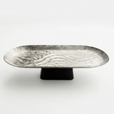 Luhpar Wave Textured Aluminium Oval Pedestal Dish with Black Wooden Base - 50×18×13cm - 74894-B