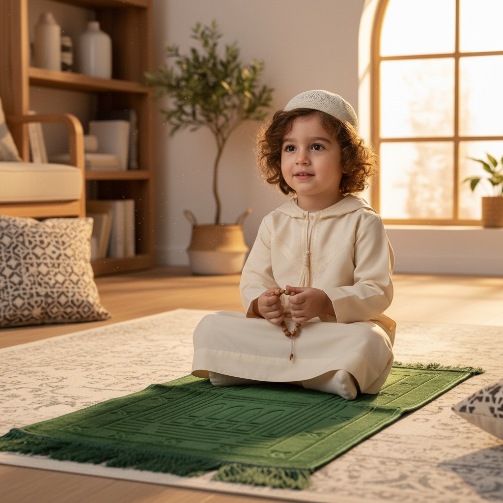 Green Kids Velvet Prayer Mat - 65×35cm