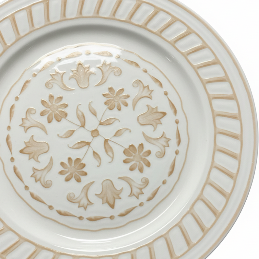 Luhpar White & Gold Round Ceramic Serving Plate - 12 Inch