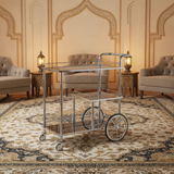 MayFlower 3-Tier Silver Chrome Metal & Clear Glass Serving Trolley Bar Cart | Rolling Hospitality Cart with Spoked Wheels | 77cm × 75cm × 40cm |