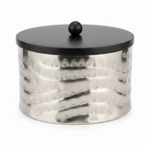 Luhpar Wave Textured Aluminum Round Storage Box with Black Wooden Lid - 10×17cm