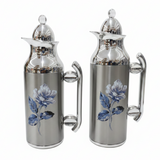 Mahra Vacuum Flask Set | 1L + 0.7L | Silver Floral Edition