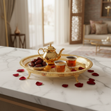 Najib Gold Metal Footed Round Serving Tray - 35cm