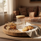 Ameco Crackle Glass Canister with Acacia Wooden Lid | Airtight Kitchen Storage Jar | 500ml / 1000ml |