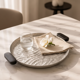 Luhpar Wave Textured Aluminum Round Tray with Black Wooden Handles - 25cm - 74895-A