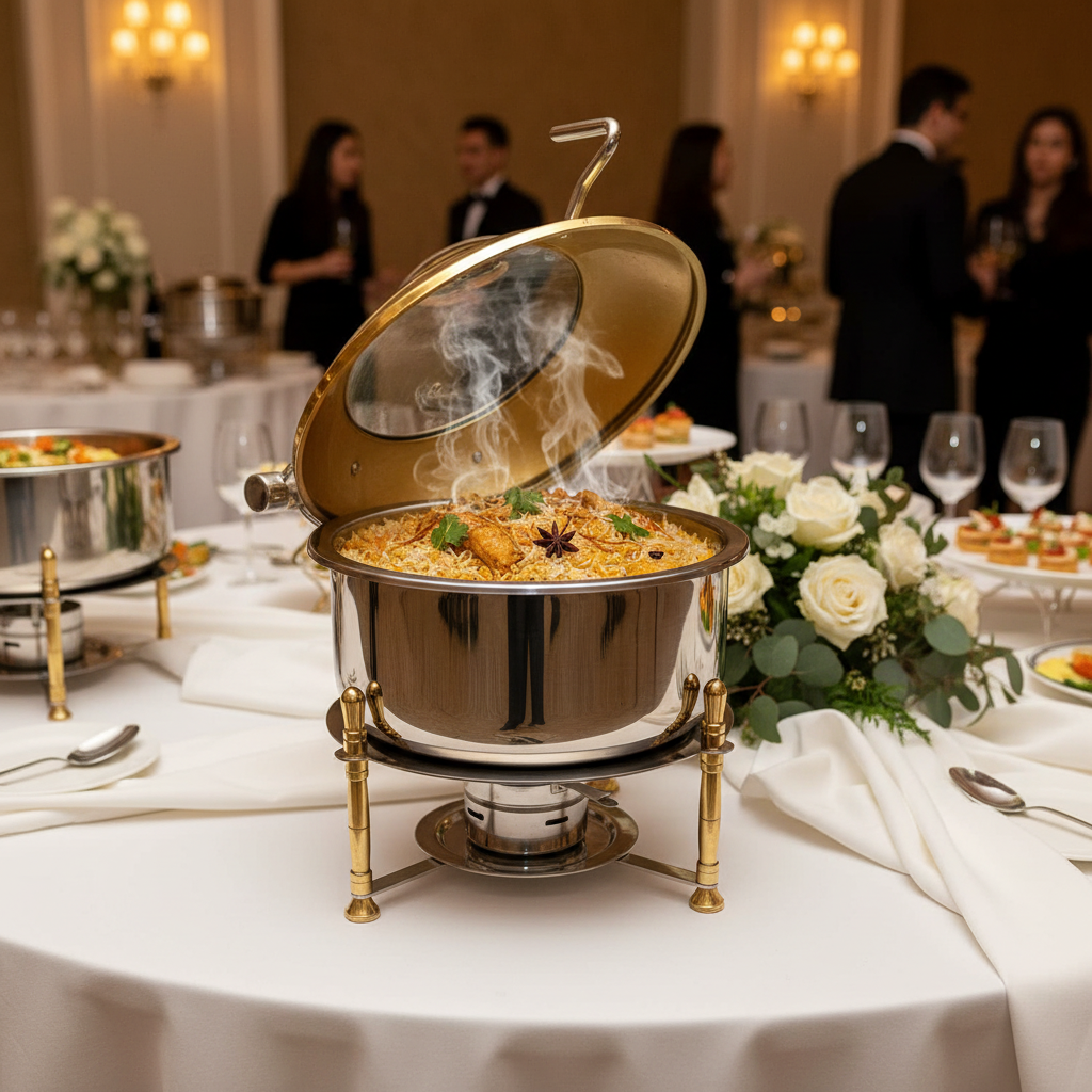 Pradeep Silver & Gold Classic Chafer Round Stainless Steel Chafing Dish - 10 Litres