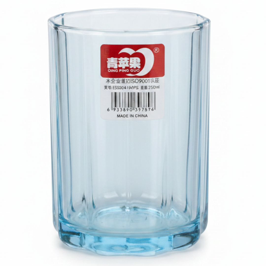 Deli Tinted Blue Water Glass | 250ml | Ribbed Fluted Tumbler