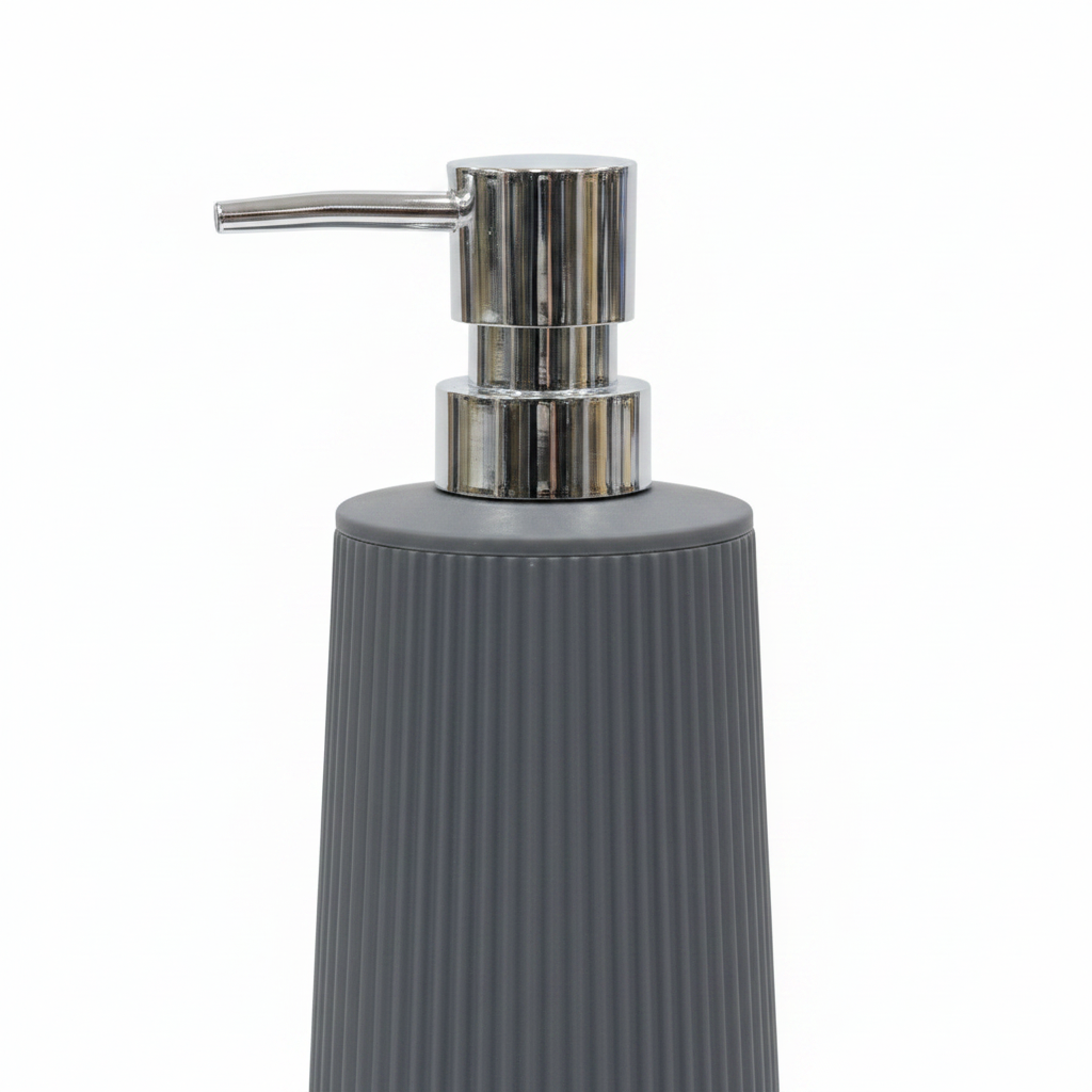 Grey Plastic Ribbed Soap Dispenser with Chrome Pump – 400ml