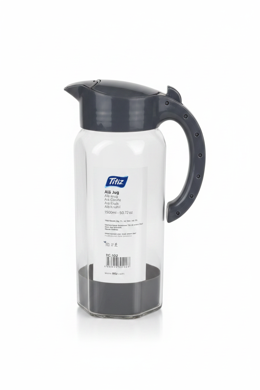 Titiz Alâ Jug 1500ml | Clear Glass Water Jug with Flip Lid | Kitchen Carafe | Navy blue,White,Grey |