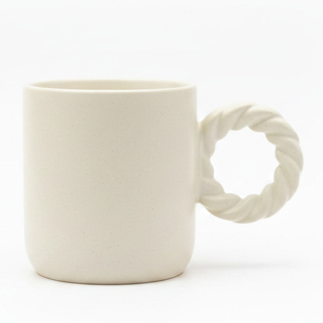 Ceramic Mug with Elegant Twisted Rope Handle | 300ml | Beige,Cream |