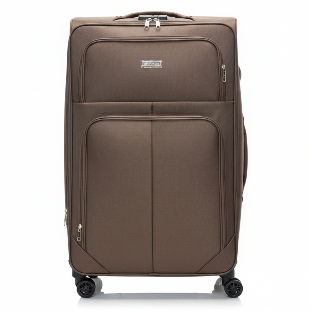 Sonada Brown Polyester Trolley Bag – | 8 Spinner Wheels | Lightweight Travel Luggage | 32 Inch