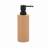 White Ribbed Plastic Liquid Soap Dispenser - 400ml - White / Black / Peach