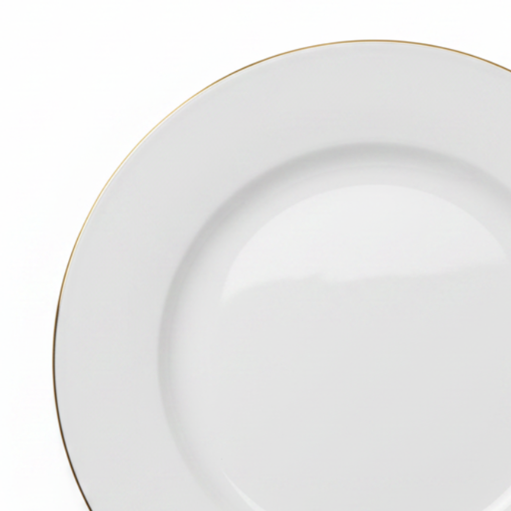 White Porcelain Dinner Plate with Gold Rim - 10 Inch