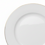 White Porcelain Dinner Plate with Gold Rim - 10 Inch