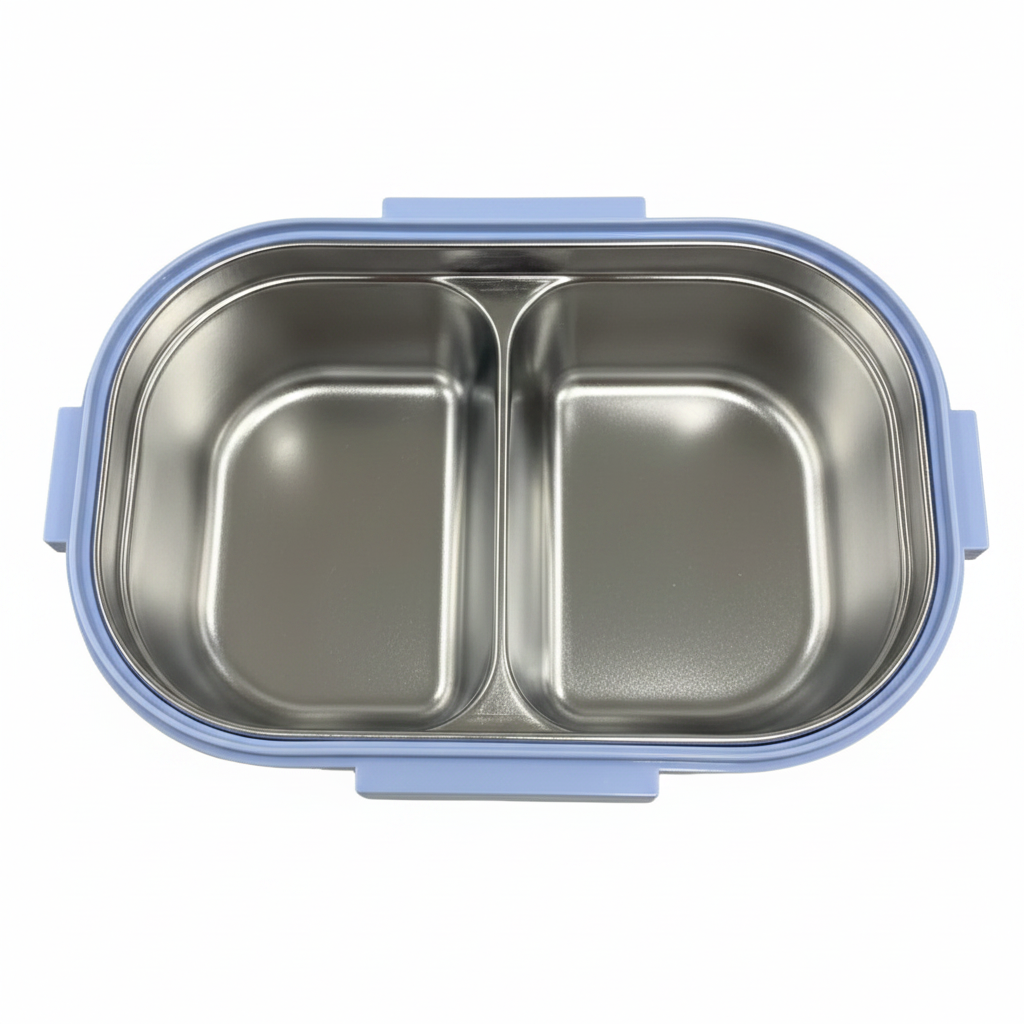 SBC Blue & Green 2-Section Stainless Steel Lunch Box with Spoon – 23×16cm
