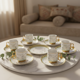 12PCS Ceramic Cup & Saucer Set – 6 Cups & 6 Saucers | Gold & Mint Green Floral Design