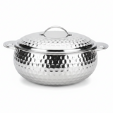 Pradeep Shahla Silver Stainless Steel Hotpot | Hammered Diamond-Texture Insulated Casserole Dish with Lid & Handles |