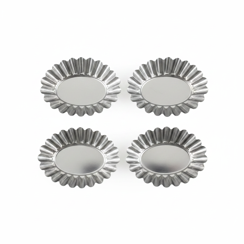AFCO Mini Cake Mould Set – 4 Pcs – Stainless Steel – Oval Fluted Design