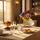 Ocean glass pitcher jug with purple plastic lid & handle 1660ml