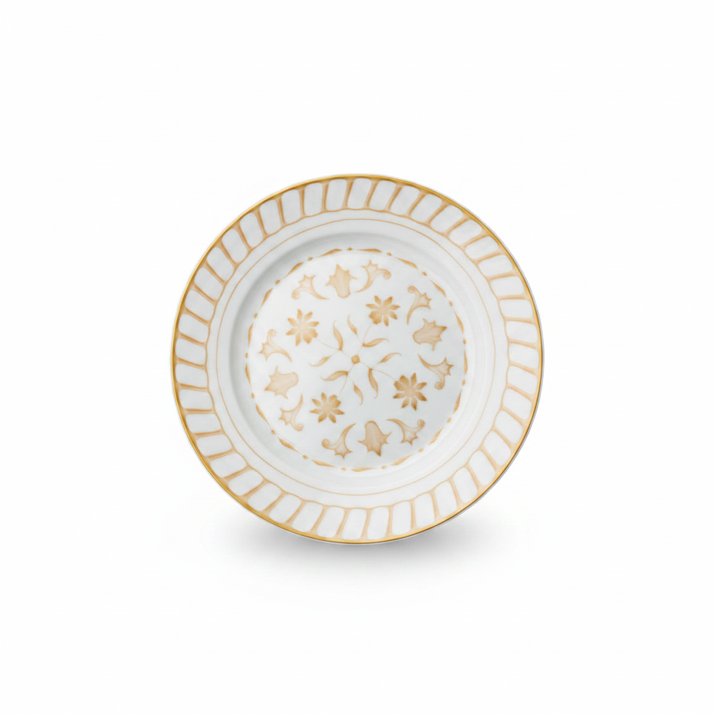Luhpar White & Gold Floral Round Ceramic Side Plate - 7.5 Inch
