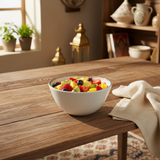 Vague White Melamine Bowl |  Navy Blue Floral Scroll Design 5.8 Inch