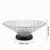 Crystal Diamond-Cut Glass Fruit Bowl with Wooden Base - 25×10 cm