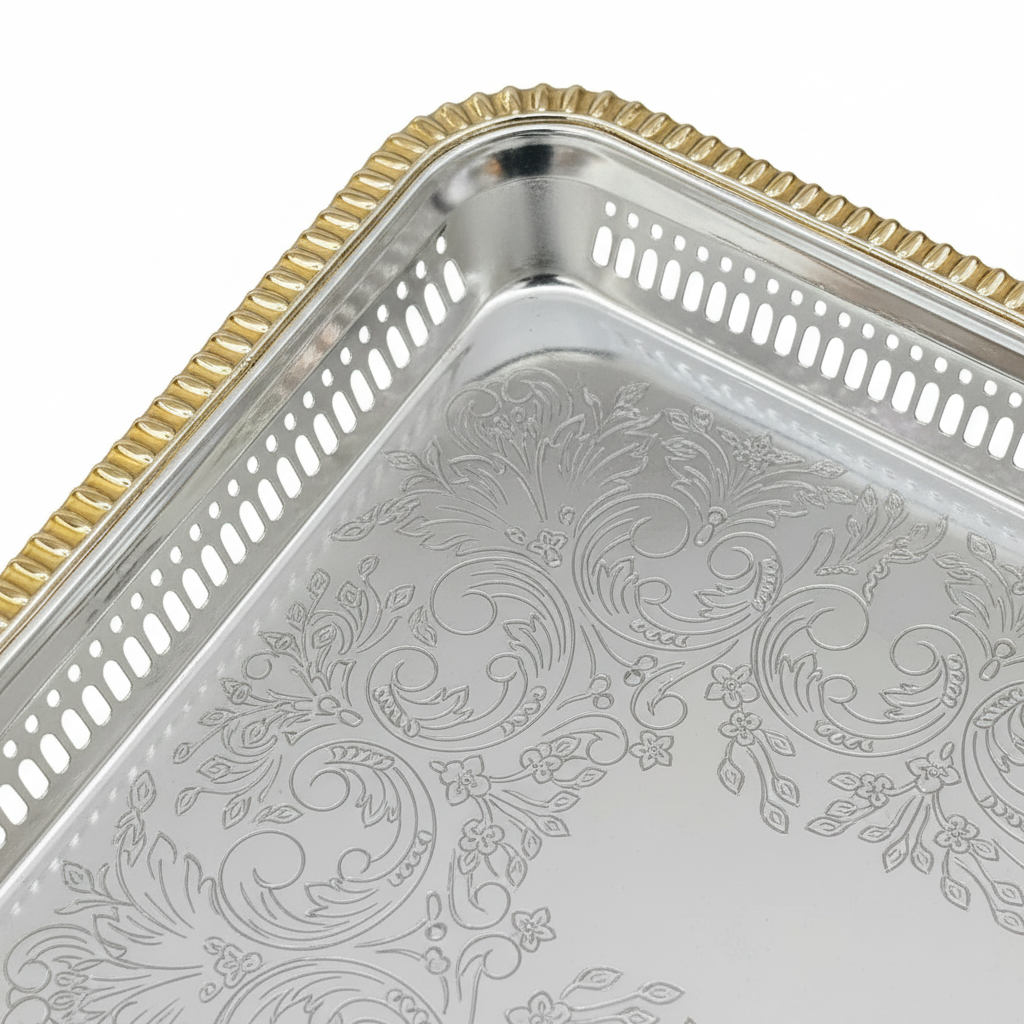 Najib Gold & Silver Metal Serving Tray – 40×26cm