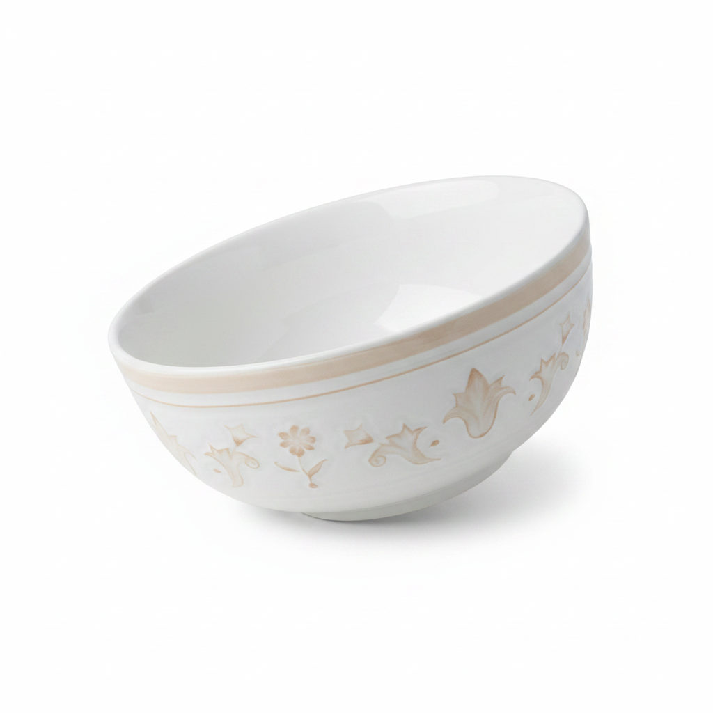 Luhpar White & Gold Embossed Floral Round Ceramic Bowl - 5.5 Inch