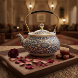 Blue & White Mosaic Metal Tea Kettle with Crystal Lid & Ergonomic Handle — 1.5 Litre | Arabic Majlis Hospitality Teapot