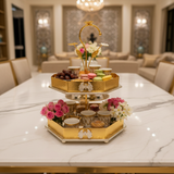 AKDC Gold 2 Tier Serving Tray Stand Elegant Dessert Display Rack for Cakes Fruits and Party Serving 50 x 30 cm