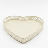 AKDC Heart-Shaped Cream Metal Candy Tray 25cm – Elegant Lattice Serving Platter for Sweets & Décor