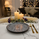 Grey & Black Elegant Ceramic Round Plate — 23cm | Starburst Radial Design