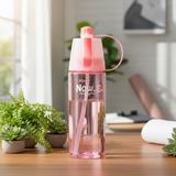 Now.B Button Spray Mist Sports Water Bottle – 600ml - Pink / Green / Black