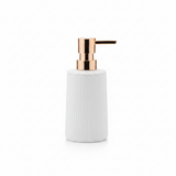 White Plastic Ribbed Soap Dispenser with Rose Gold Pump – 400ml