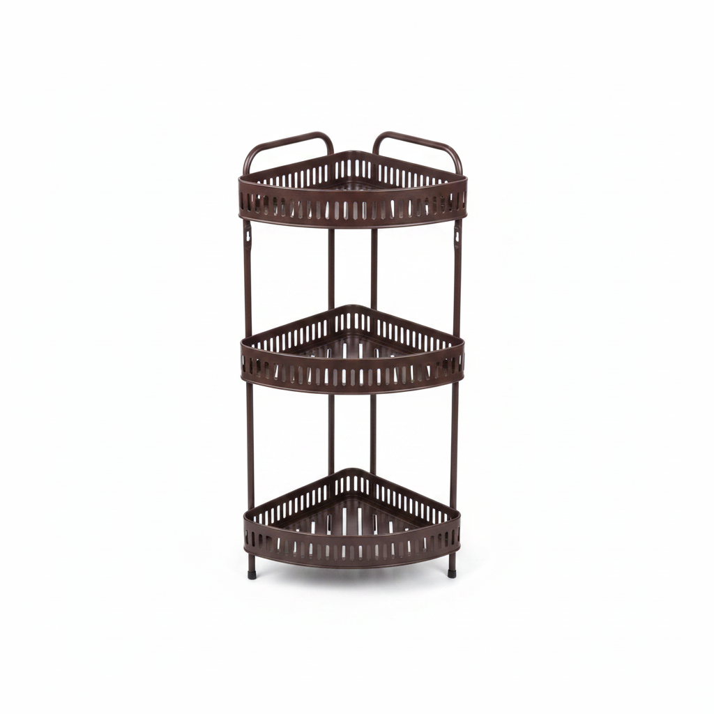Dark Bronze Metal 3-Tier Corner Rack - 55×25×30cm