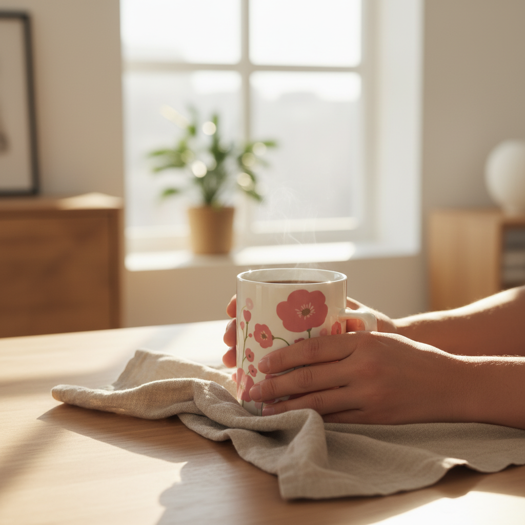 White Floral Poppy Ceramic Mug - 350ml