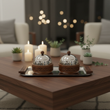 Luhpar Rectangular Stainless Steel Serving Tray with 2 Wooden Bowls & Dome Lids - 44×22×13 cm