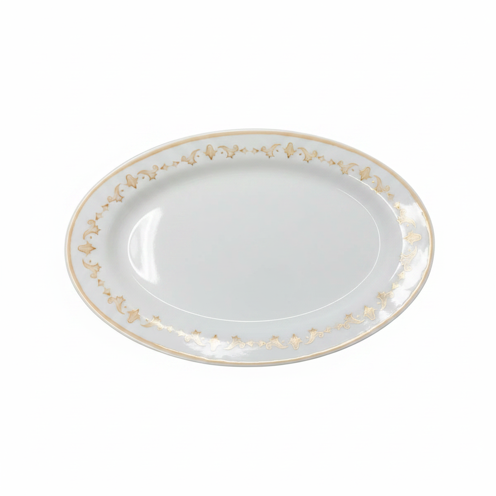 Luhpar Round White & Gold Ceramic Oval Serving Plate – 12 Inch
