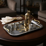 Maximan Luxury Silver & Gold Stainless Steel Serving Tray with Gold Bird Handles | 40×29 cm