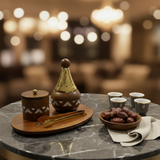 Almarjan Luxury Oval Bakhoor Burner | Brown Wood & Gold Metal | Premium Arabian Incense Holder 31×21cm