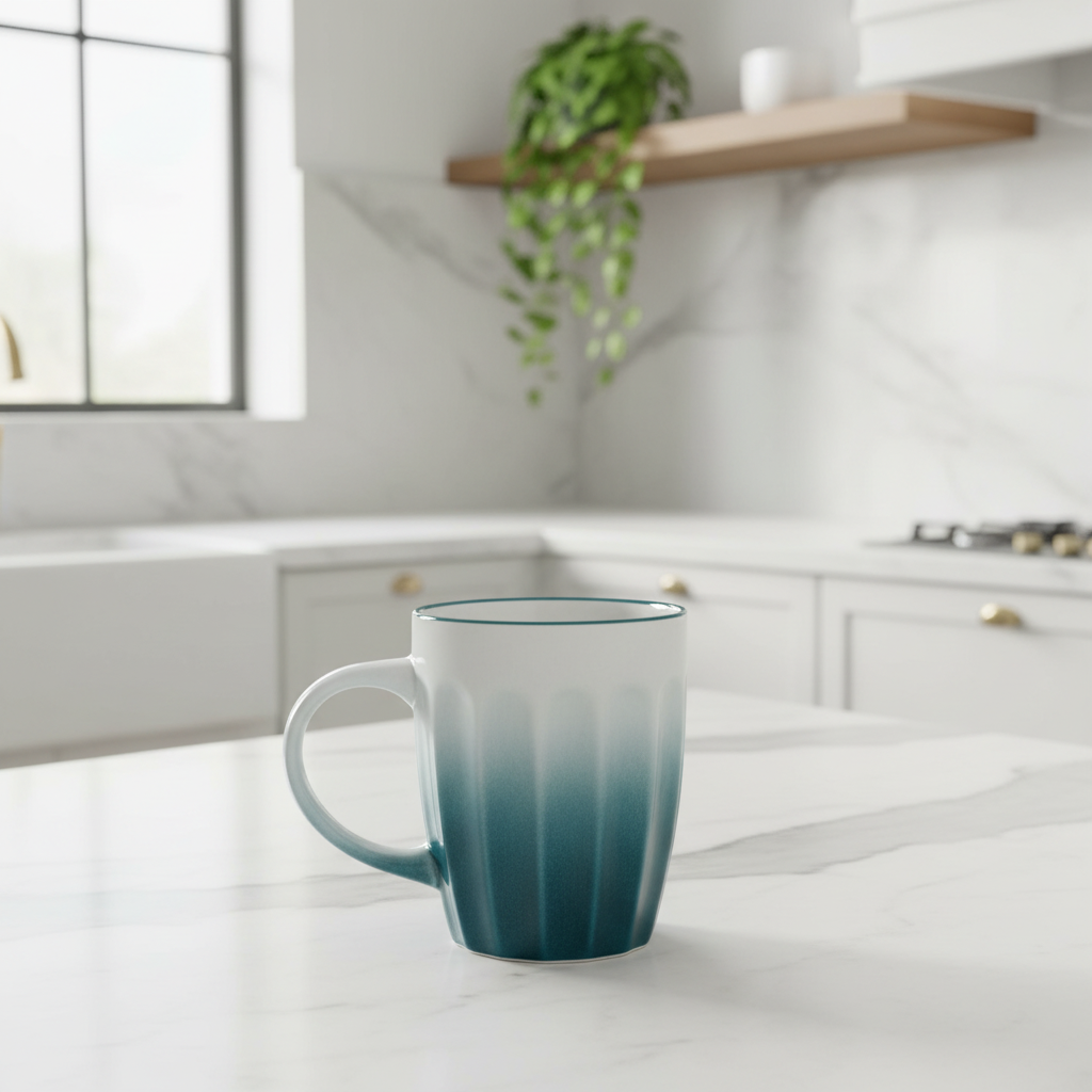 Kitchenmark Teal  Ombre Ribbed Ceramic Mug - 325ml
