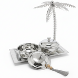 AKDC Rectangular Metal Tray with 2 Candy Bowls – Luxury Silver Finish, Party & Dining Serving Set, 30 × 29 × 17 cm