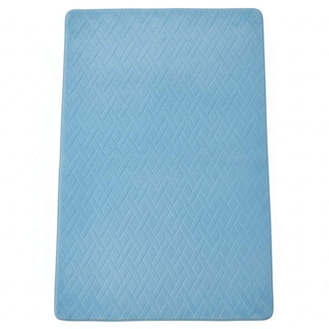 Soft Quilted Floor Mat | Light Blue | 100×150 cm | Anti-Slip Comfort Rug for Living Room, Bedroom & Bathroom
