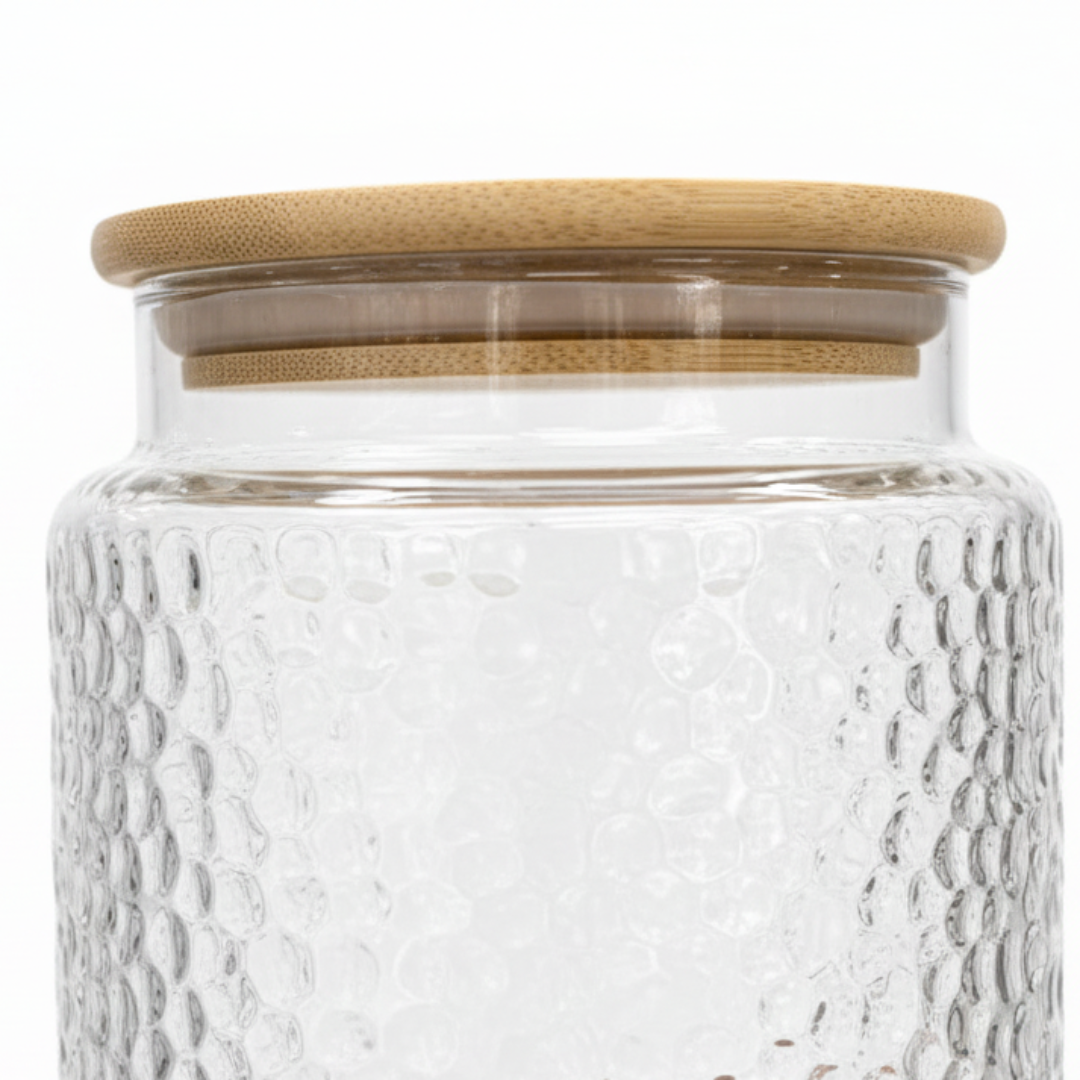 Textured Glass Jar with Bamboo Lid - 800ml / 1000ml