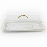 Christian Verucci Rectangle Off-White Ceramic Flat Plate with Clear Acrylic Cover & Handle – 19.25 Inch |