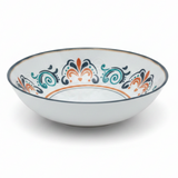 Vague White Melamine Salad Bowl with Navy Blue Arabesque Design & Rim — 7.5 Inch